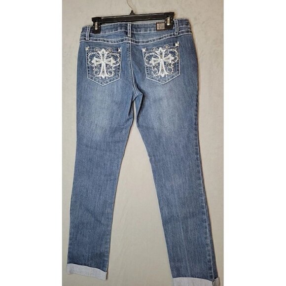 Earl Jeans Juniors Sz 11 Womens 4/6 Straight Leg Ankle Cuff Bling Pockets, CUTE! - Picture 2 of 13